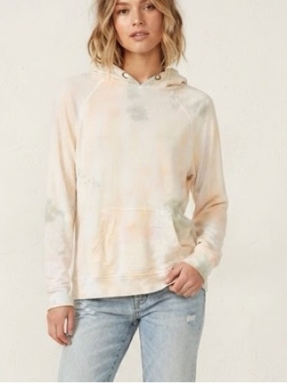 Volcom Cream Tie-Dye Hooded Pullover with Pastel Accents